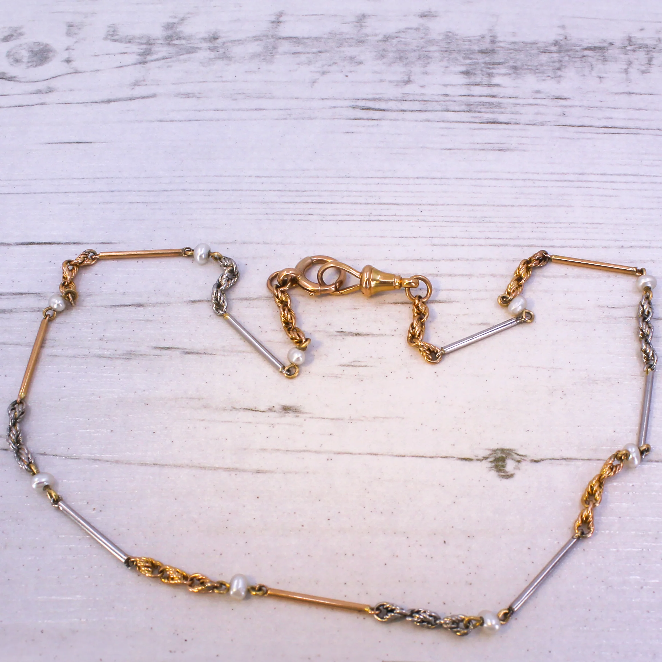 Natural Seed Pearl Chain Necklace in 18k Yellow Gold & Platinum, circa 1960 - Image 6