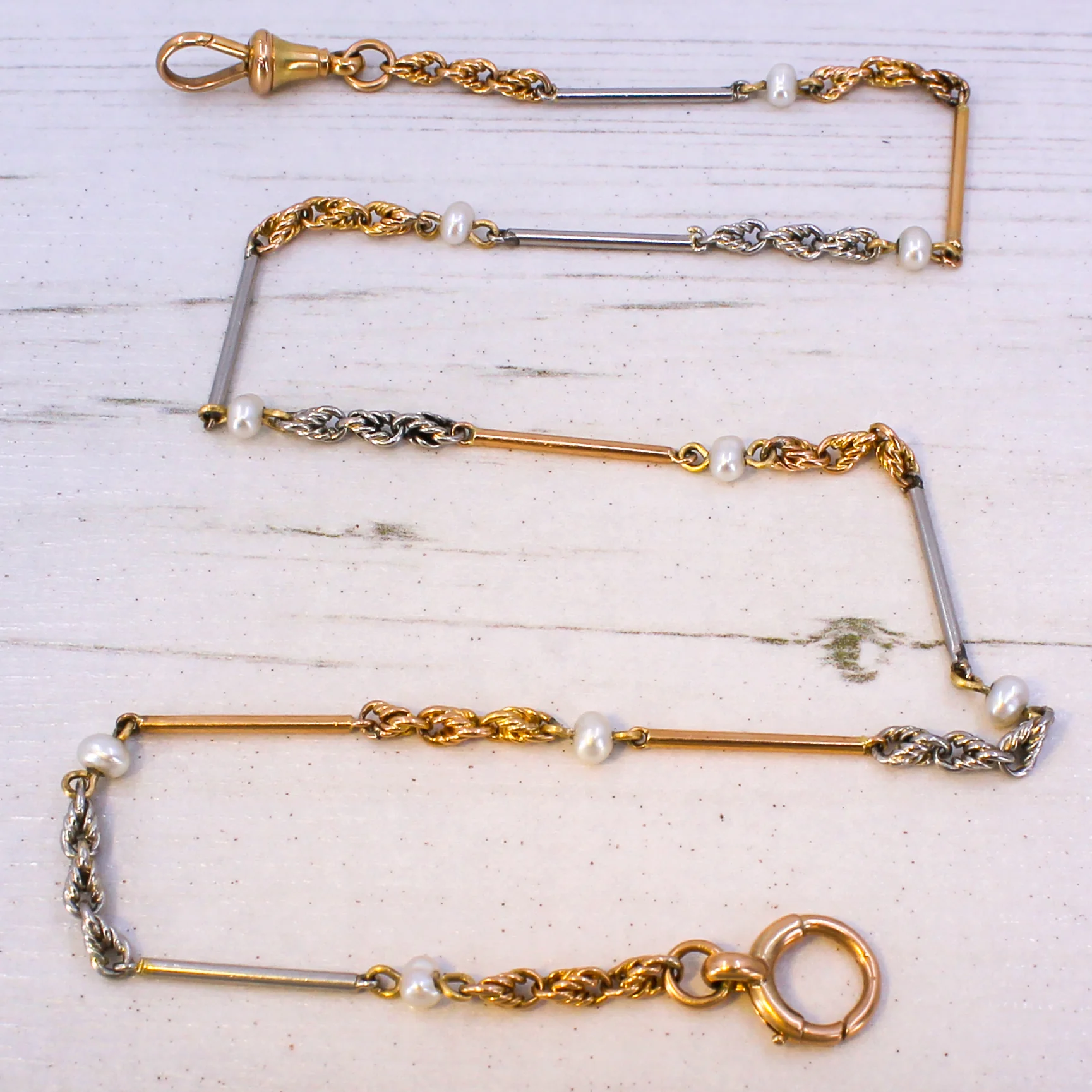 Natural Seed Pearl Chain Necklace in 18k Yellow Gold & Platinum, circa 1960 - Image 8