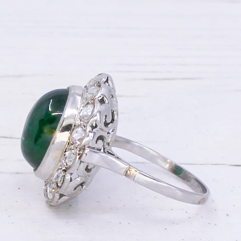 Retro 7.61 Carat Cabochon Emerald & Rose Cut Diamond Cluster Ring, circa 1955 - Image 4