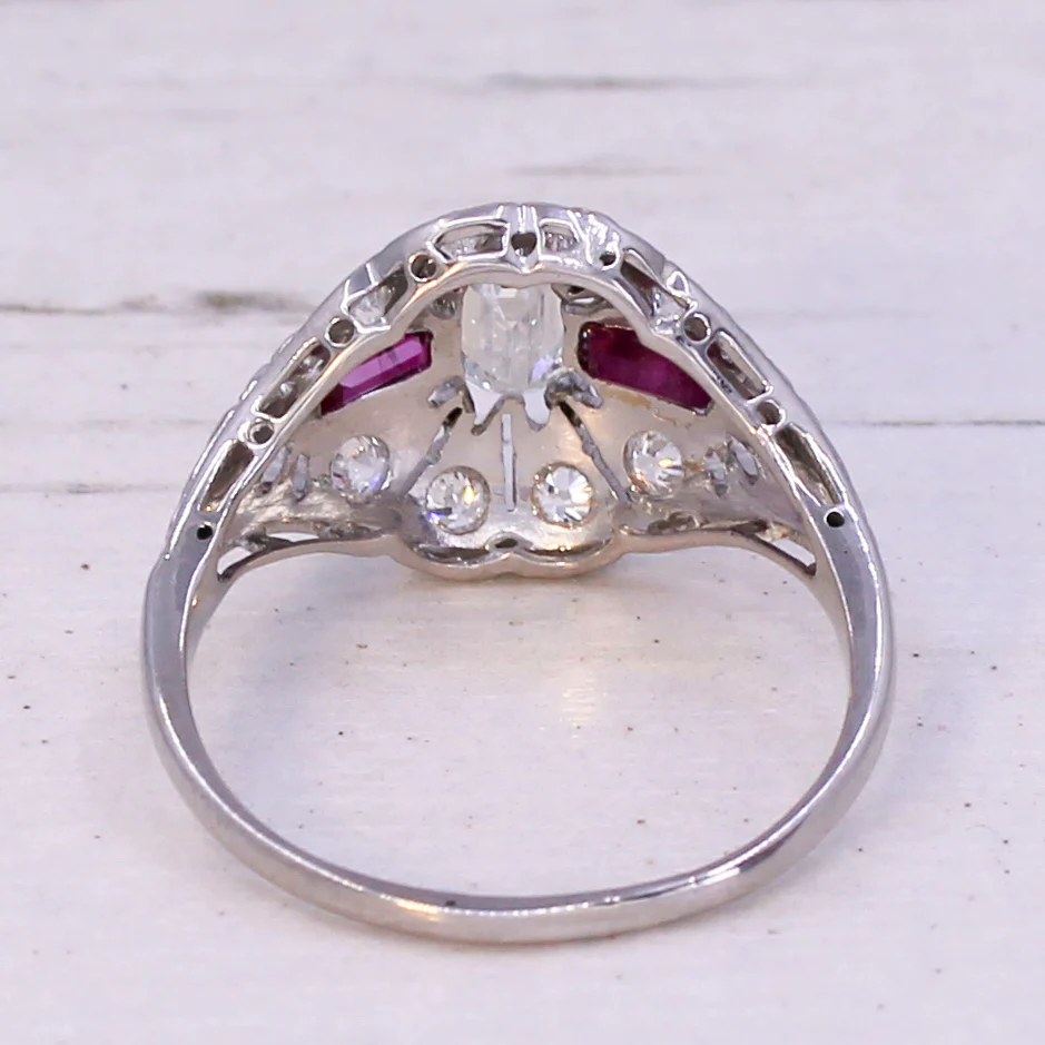 Retro Emerald Cut Diamond & Ruby Ring, circa 1950 - Image 5
