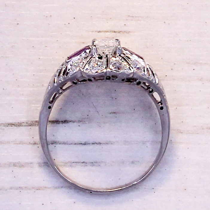 Retro Emerald Cut Diamond & Ruby Ring, circa 1950 - Image 6