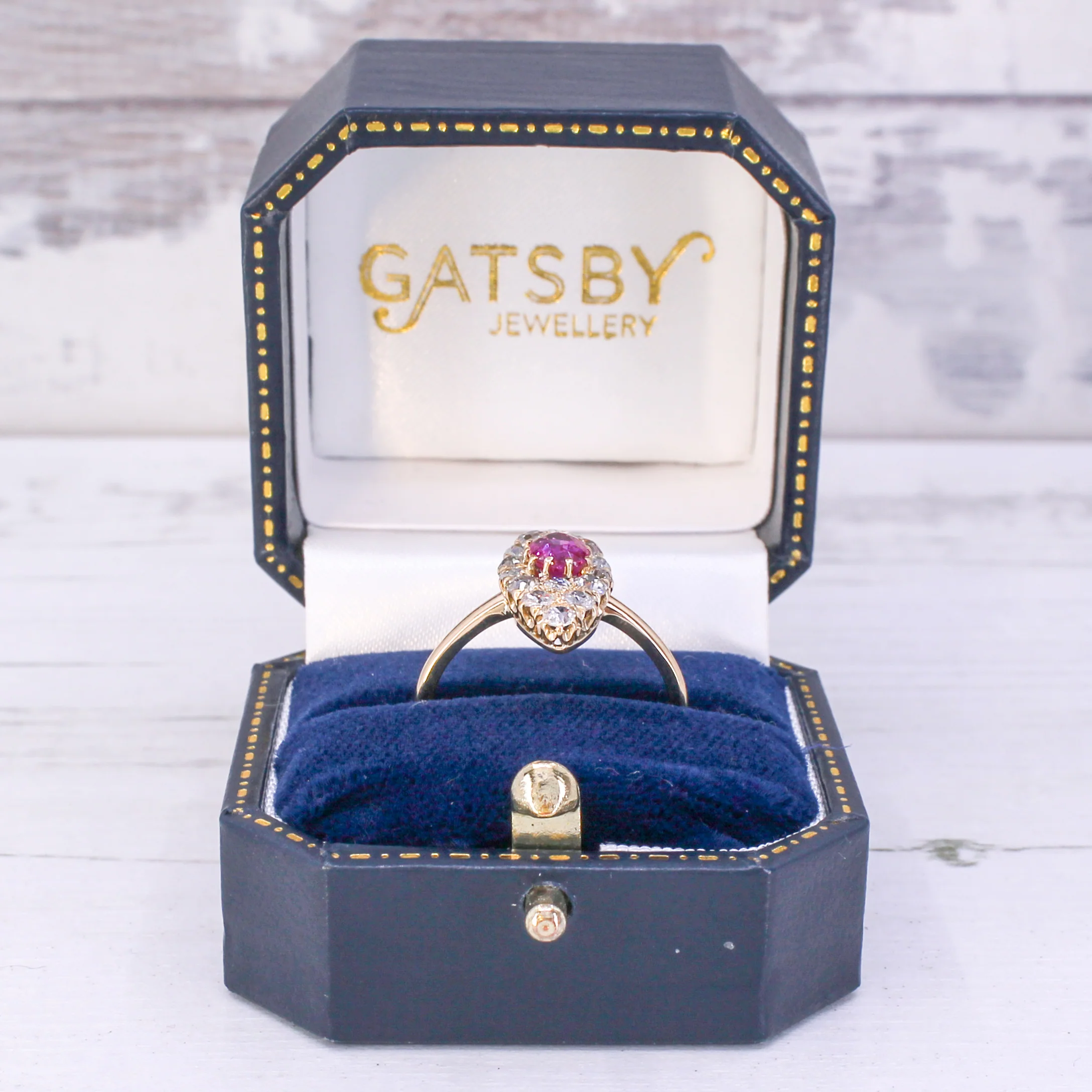 Victorian 0.84 Carat Burmese Ruby & Diamond Navette Ring, circa 1890 - Image 8