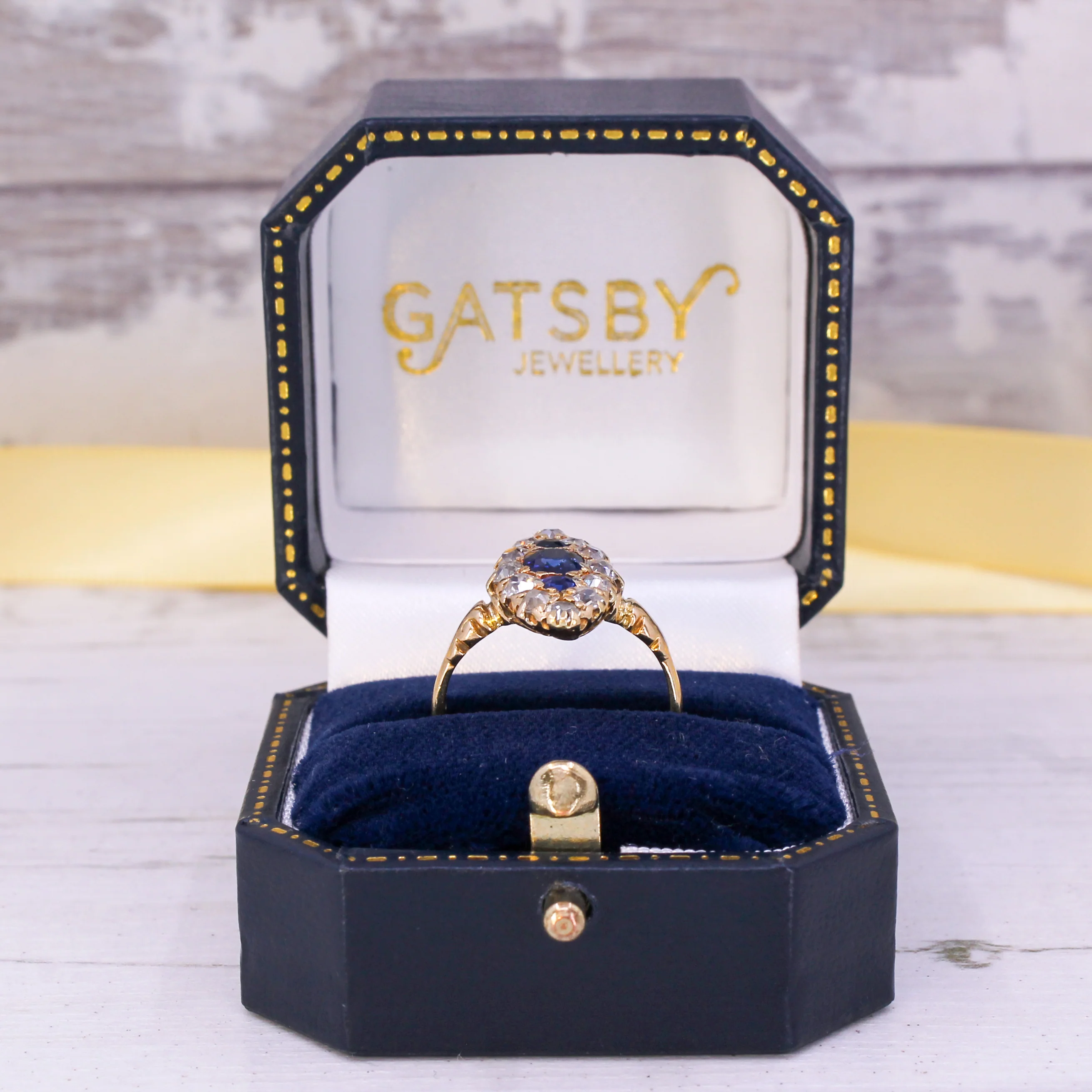 Victorian Natural Sapphire & Old Cut Diamond Marquise Cluster Ring, circa 1900 - Image 8