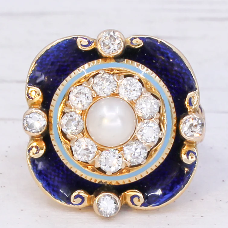 Victorian Pearl, Diamond & Enamel Ring, circa 1900 - Image 3