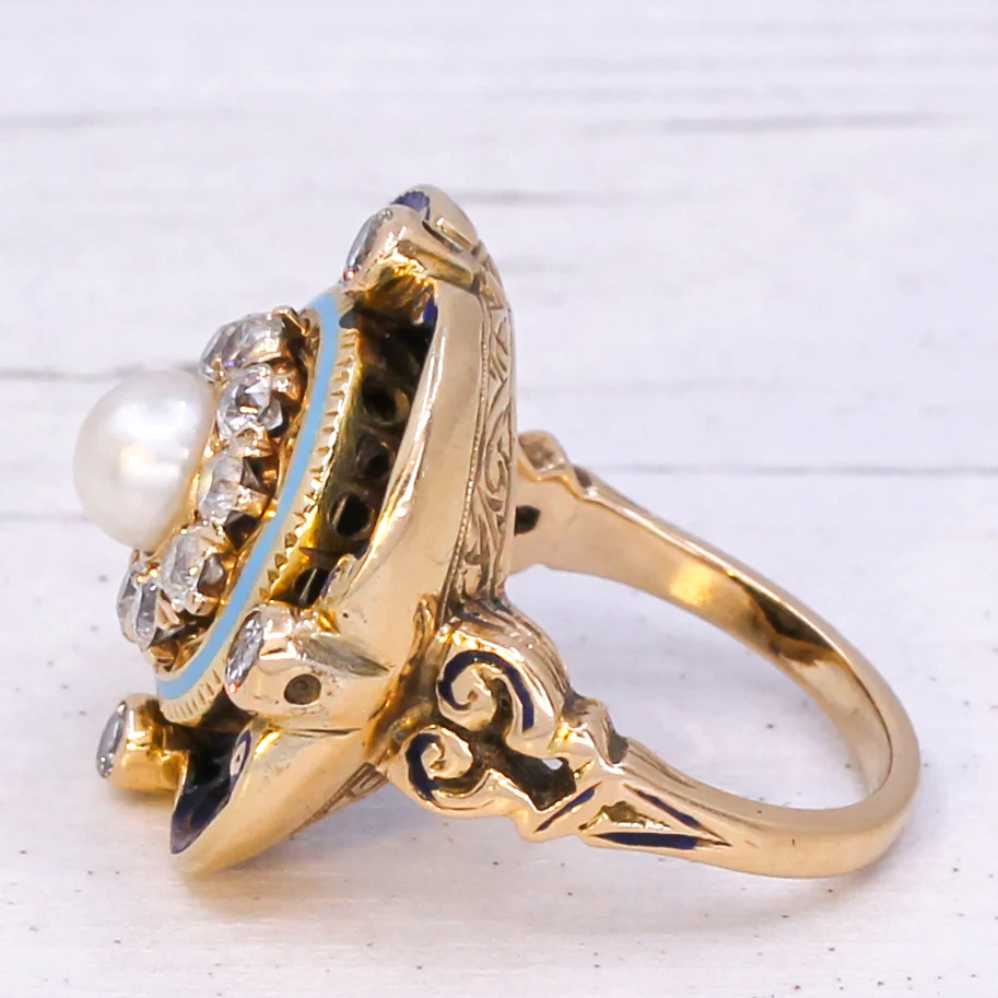 Victorian Pearl, Diamond & Enamel Ring, circa 1900 - Image 4