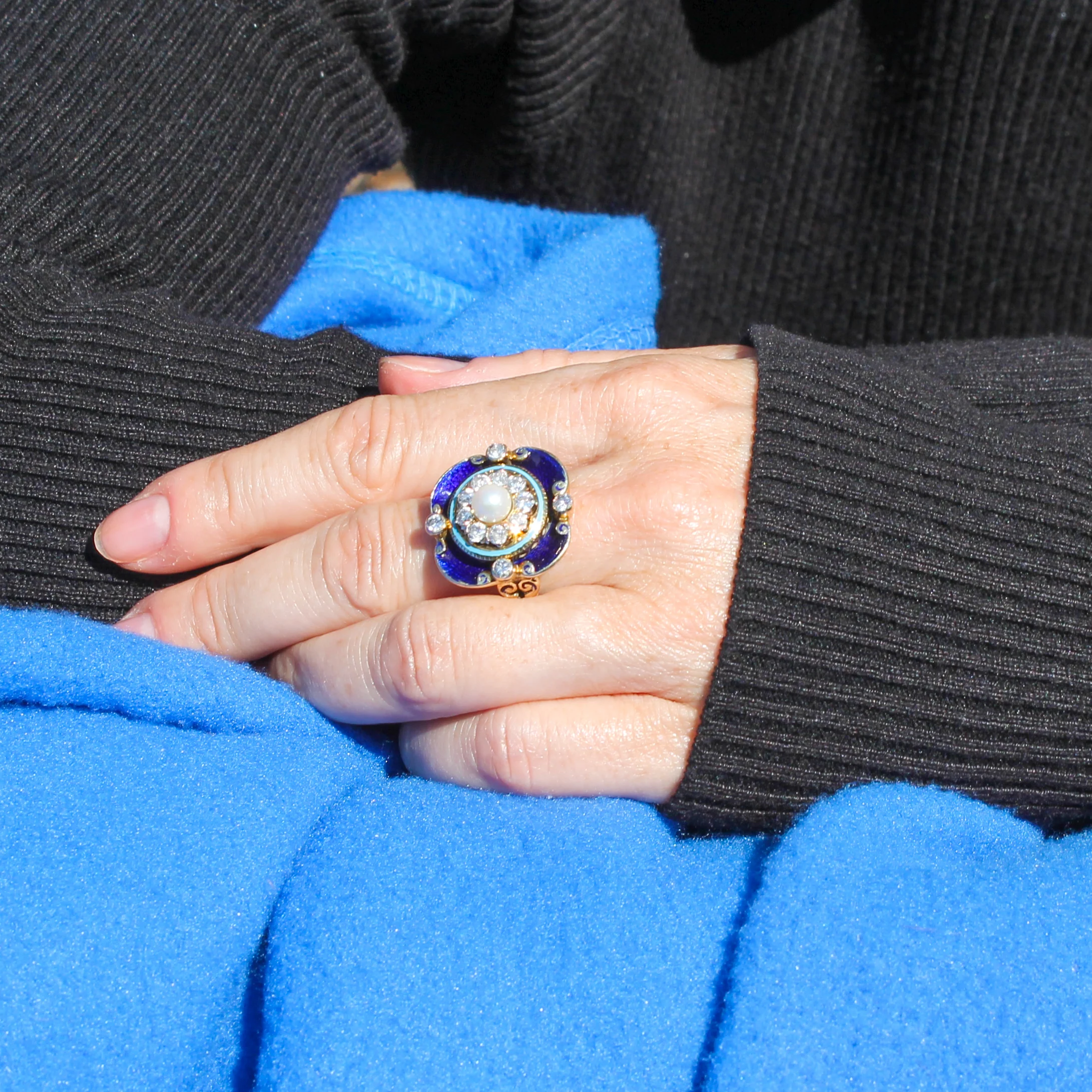 Victorian Pearl, Diamond & Enamel Ring, circa 1900 - Image 6