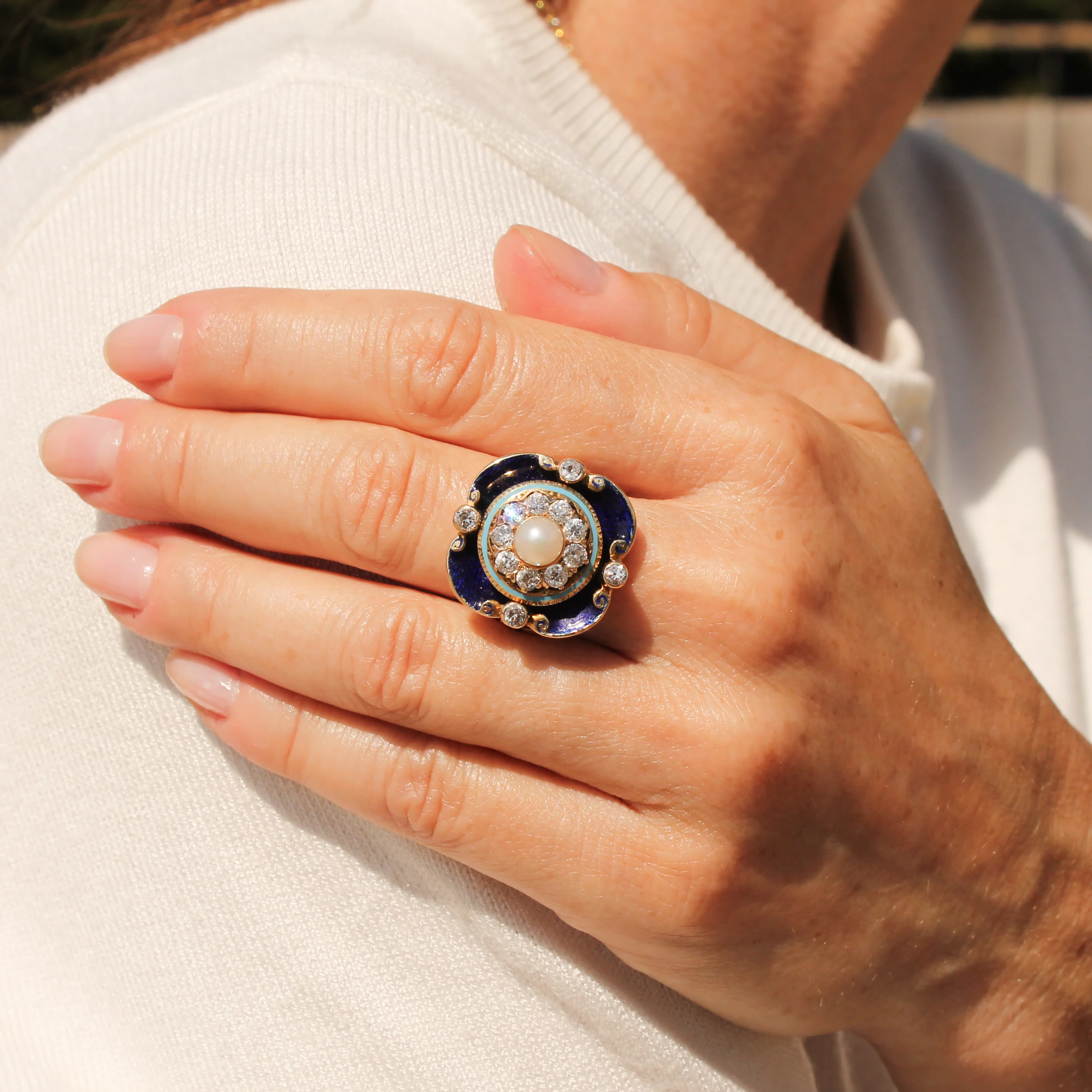 Victorian Pearl, Diamond & Enamel Ring, circa 1900 - Image 8