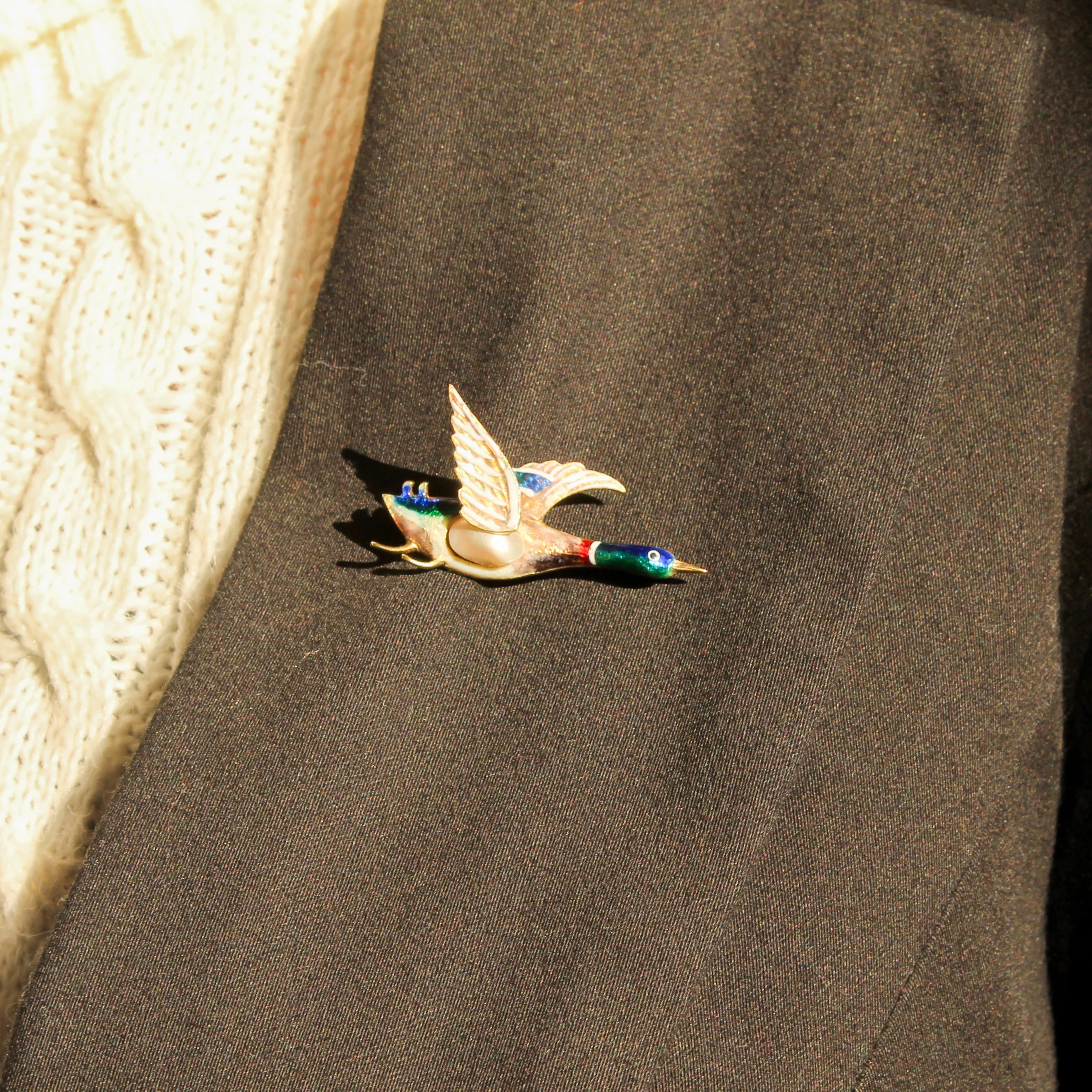 Victorian Pearl & Enamel Duck Brooch, circa 1900 - Image 4