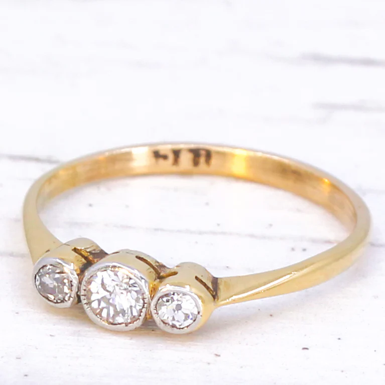 Vintage 0.13 Carat Diamond Three Stone Ring, circa 1950