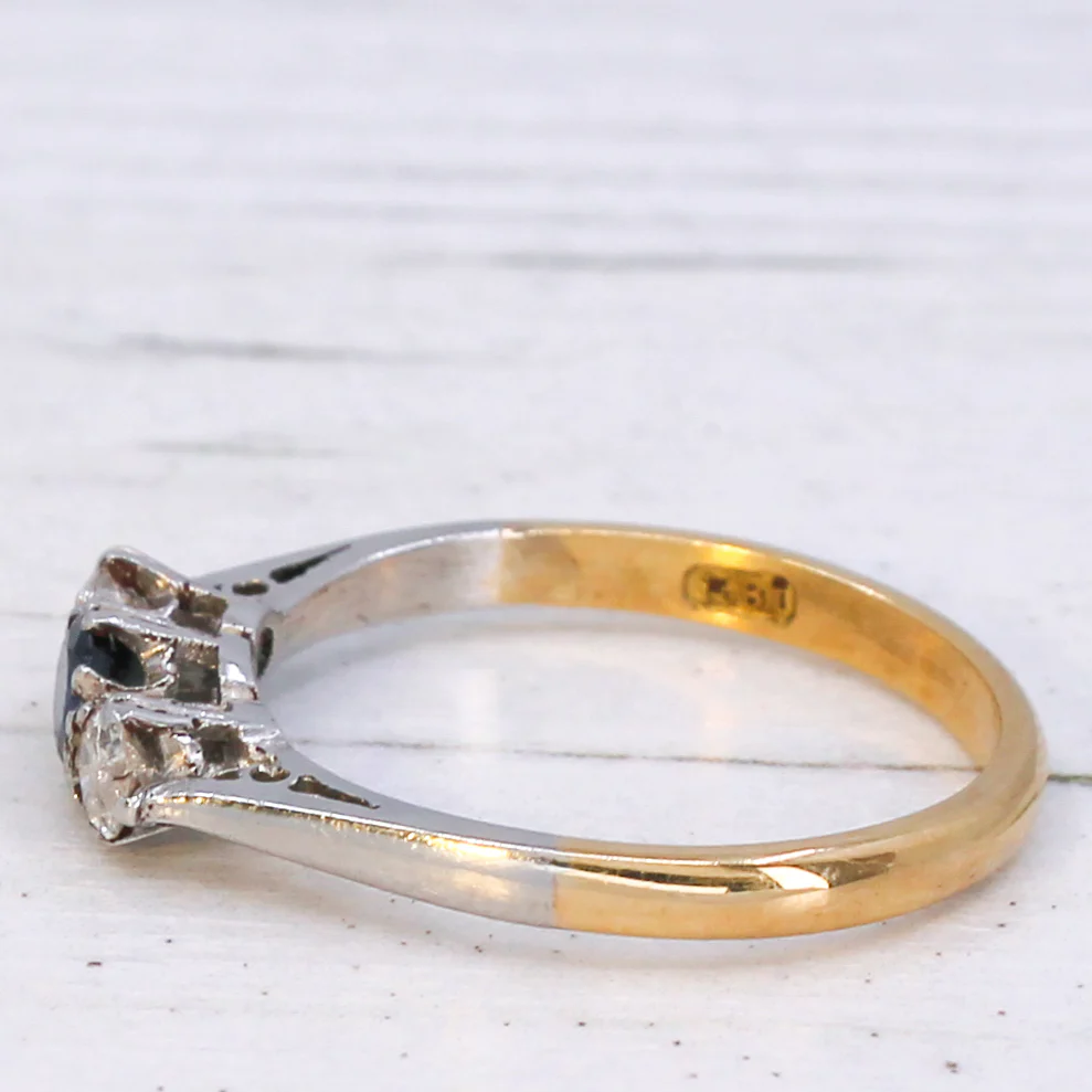 Vintage 0.20 Carat Sapphire & 0.20 Carat Diamond Three Stone Ring, circa 1950 - Image 4