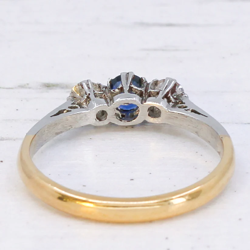 Vintage 0.20 Carat Sapphire & 0.20 Carat Diamond Three Stone Ring, circa 1950 - Image 5