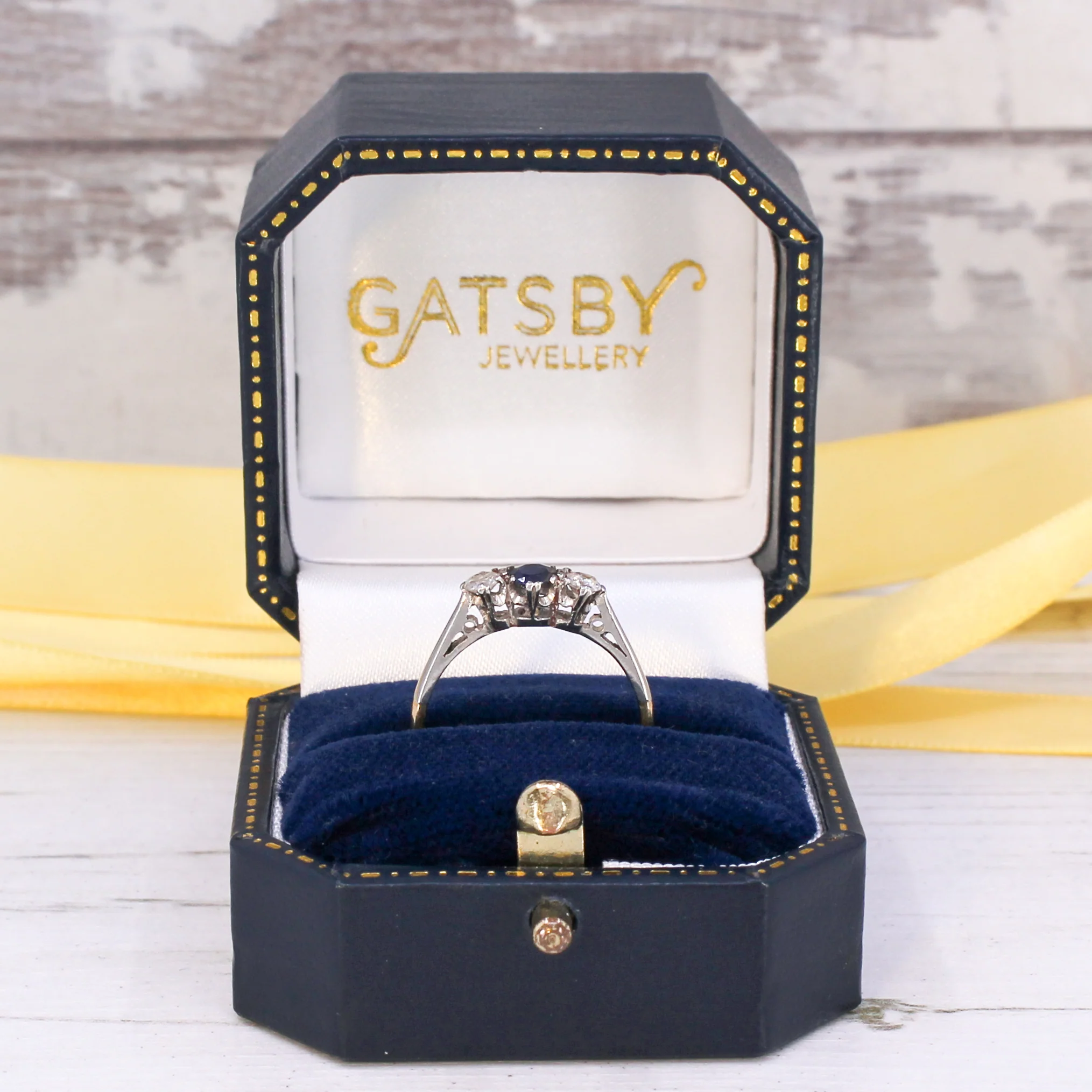 Vintage 0.20 Carat Sapphire & 0.20 Carat Diamond Three Stone Ring, circa 1950 - Image 8