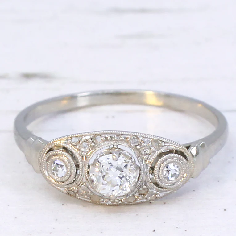 Vintage 0.36 Carat Old Cut Diamond Three Stone Ring, circa 1935 - Image 3