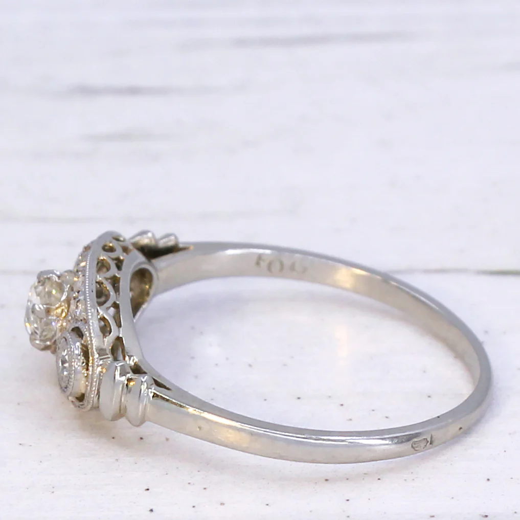 Vintage 0.36 Carat Old Cut Diamond Three Stone Ring, circa 1935 - Image 4