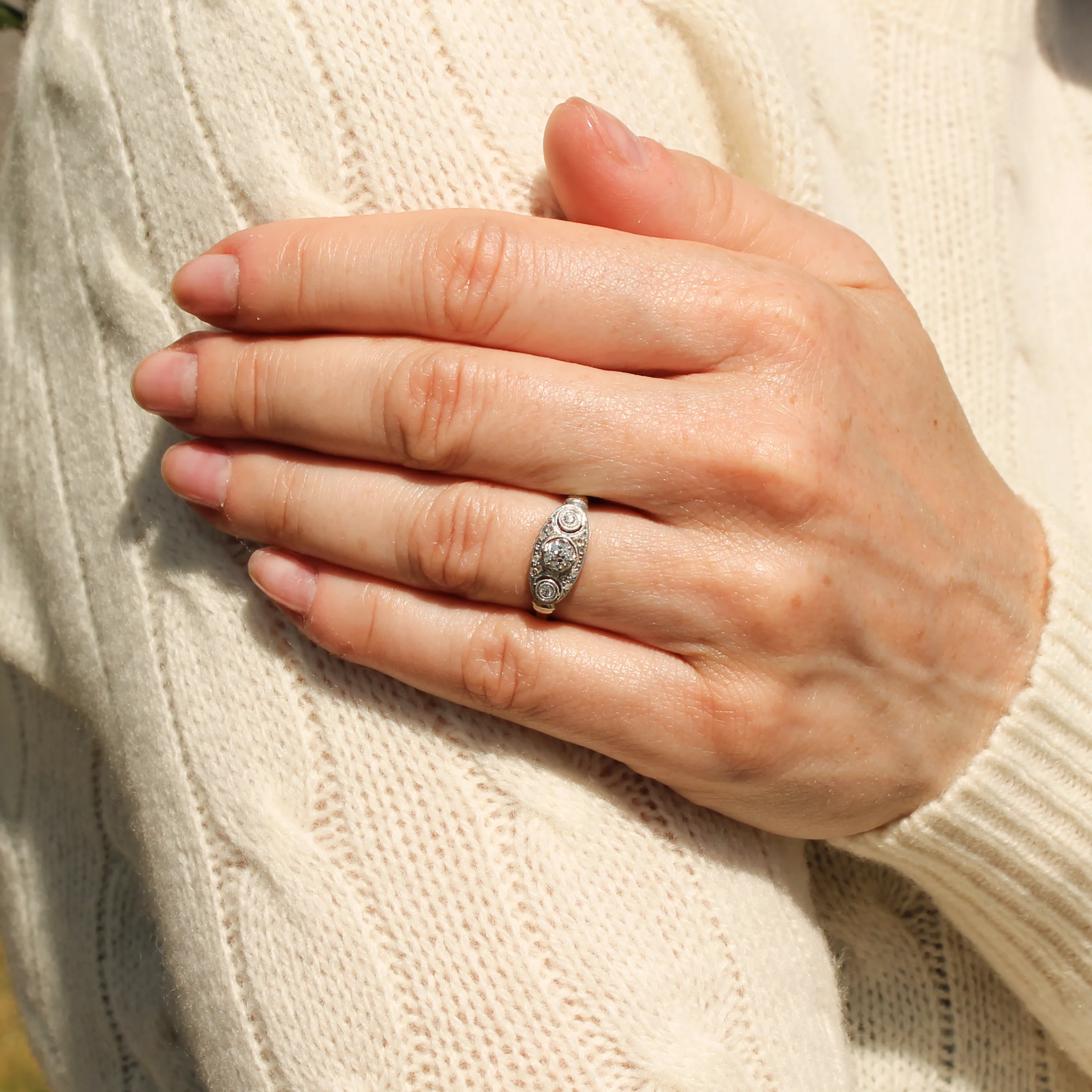 Vintage 0.36 Carat Old Cut Diamond Three Stone Ring, circa 1935 - Image 6