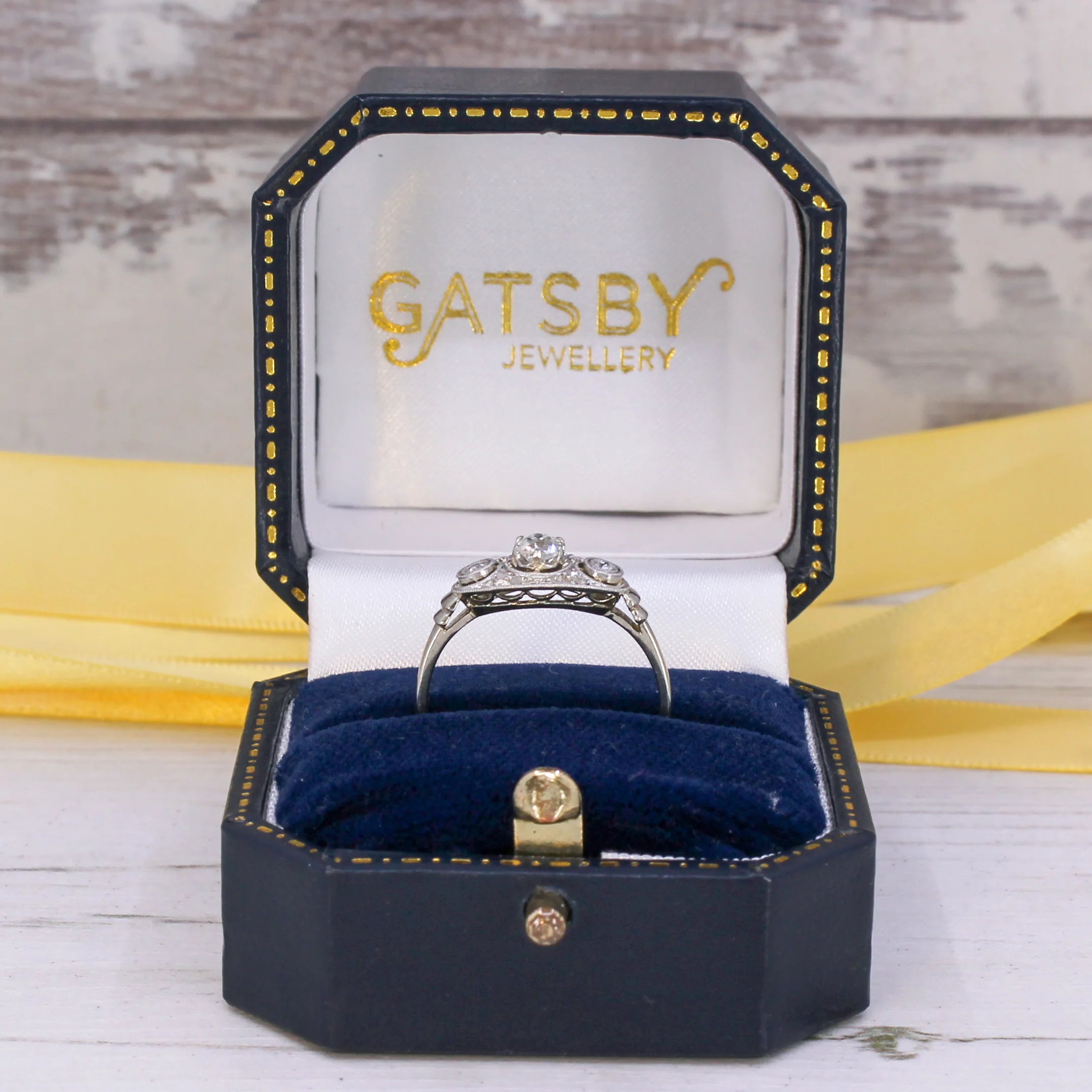 Vintage 0.36 Carat Old Cut Diamond Three Stone Ring, circa 1935 - Image 8