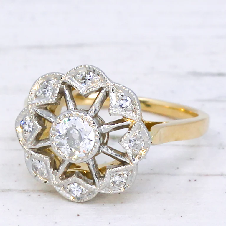 Vintage 0.40 Carat Old Cut Diamond Cluster Ring, circa 1925