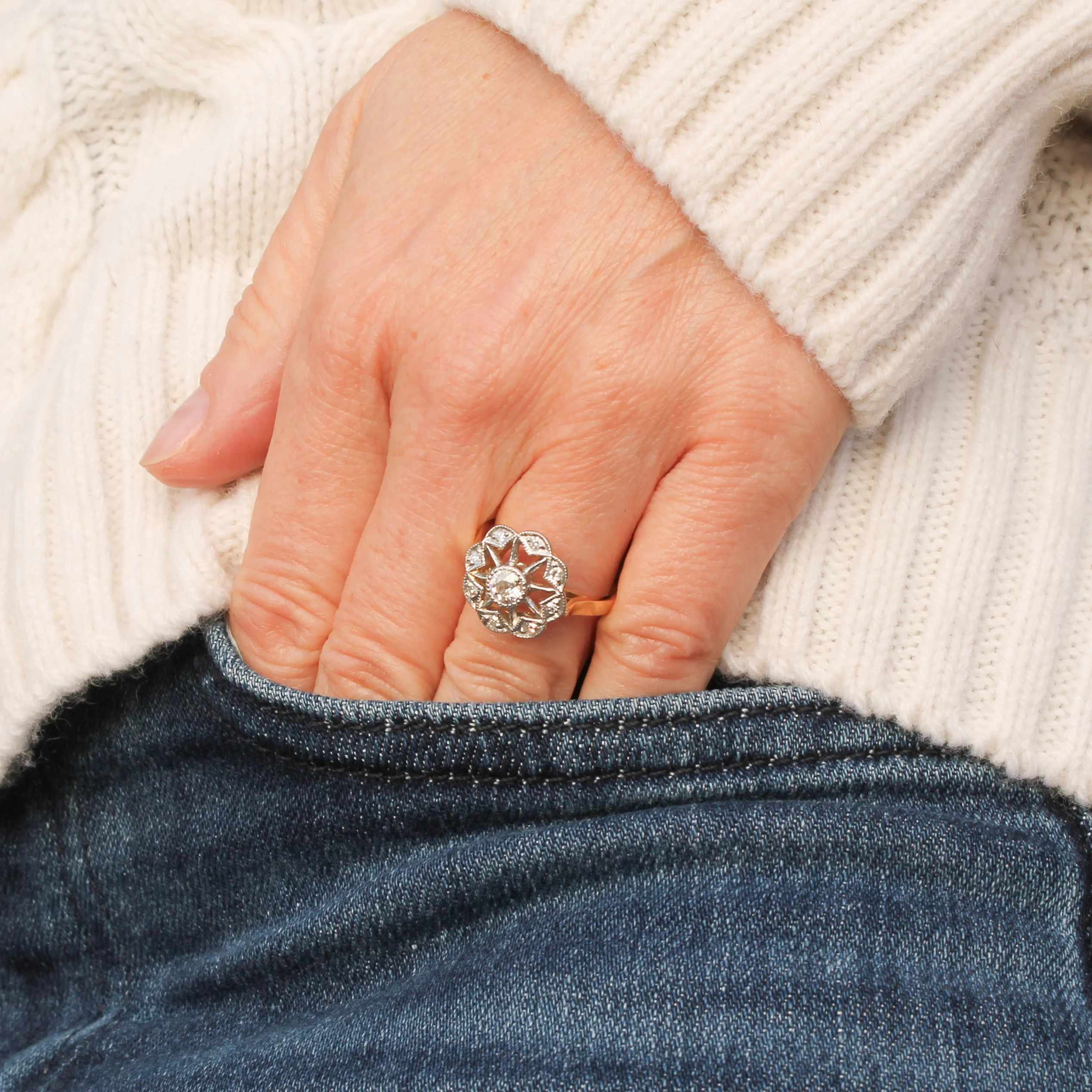Vintage 0.40 Carat Old Cut Diamond Cluster Ring, circa 1925 - Image 6