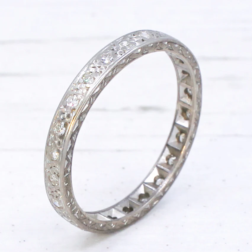Vintage 0.48 Carat Diamond Eternity Ring, 18k White Gold, size V - Image 5