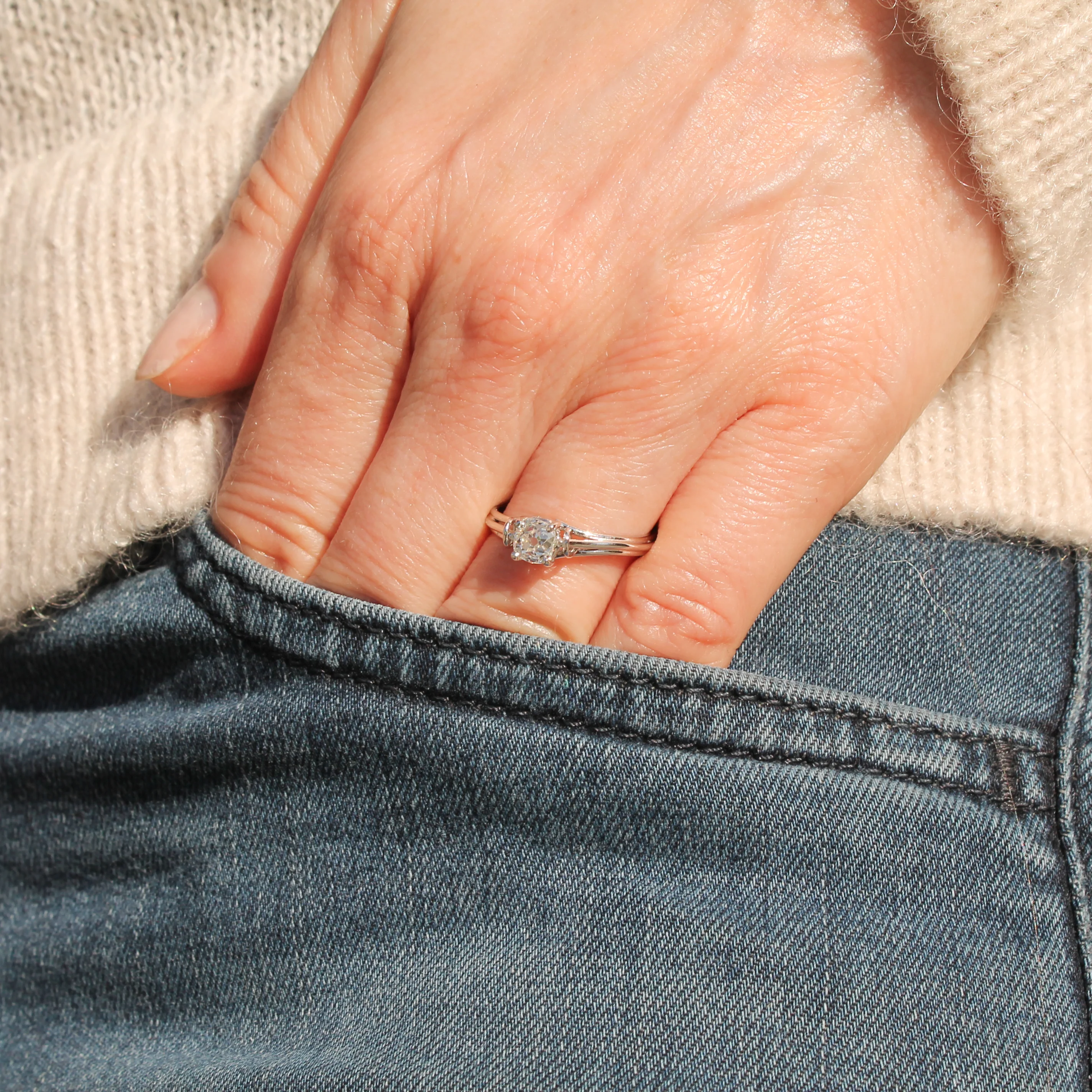 Vintage 0.53 Carat Old Cut Diamond Engagement Ring, circa 1960 - Image 7