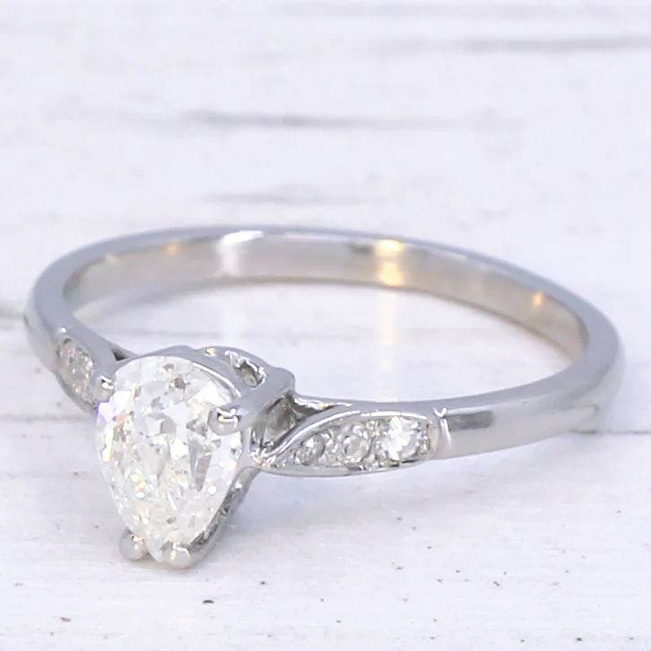 Vintage 0.61 Carat Old Pear Cut Diamond Engagement Ring, circa 1935