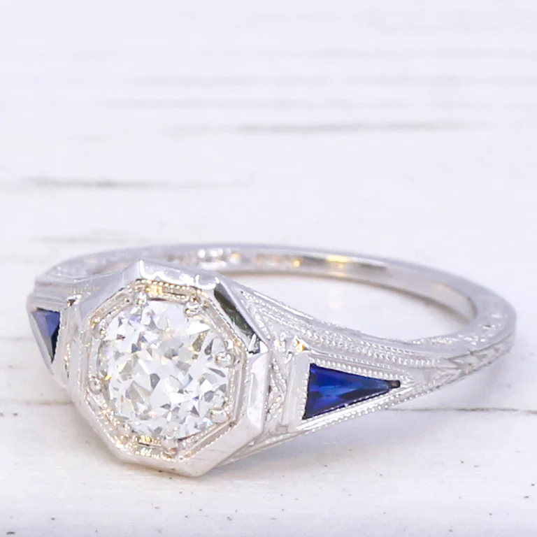 Vintage 0.73 Carat Old Cut Diamond & Sapphire, circa 1960