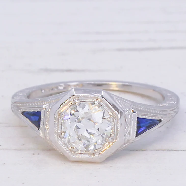 Vintage 0.73 Carat Old Cut Diamond & Sapphire, circa 1960 - Image 3