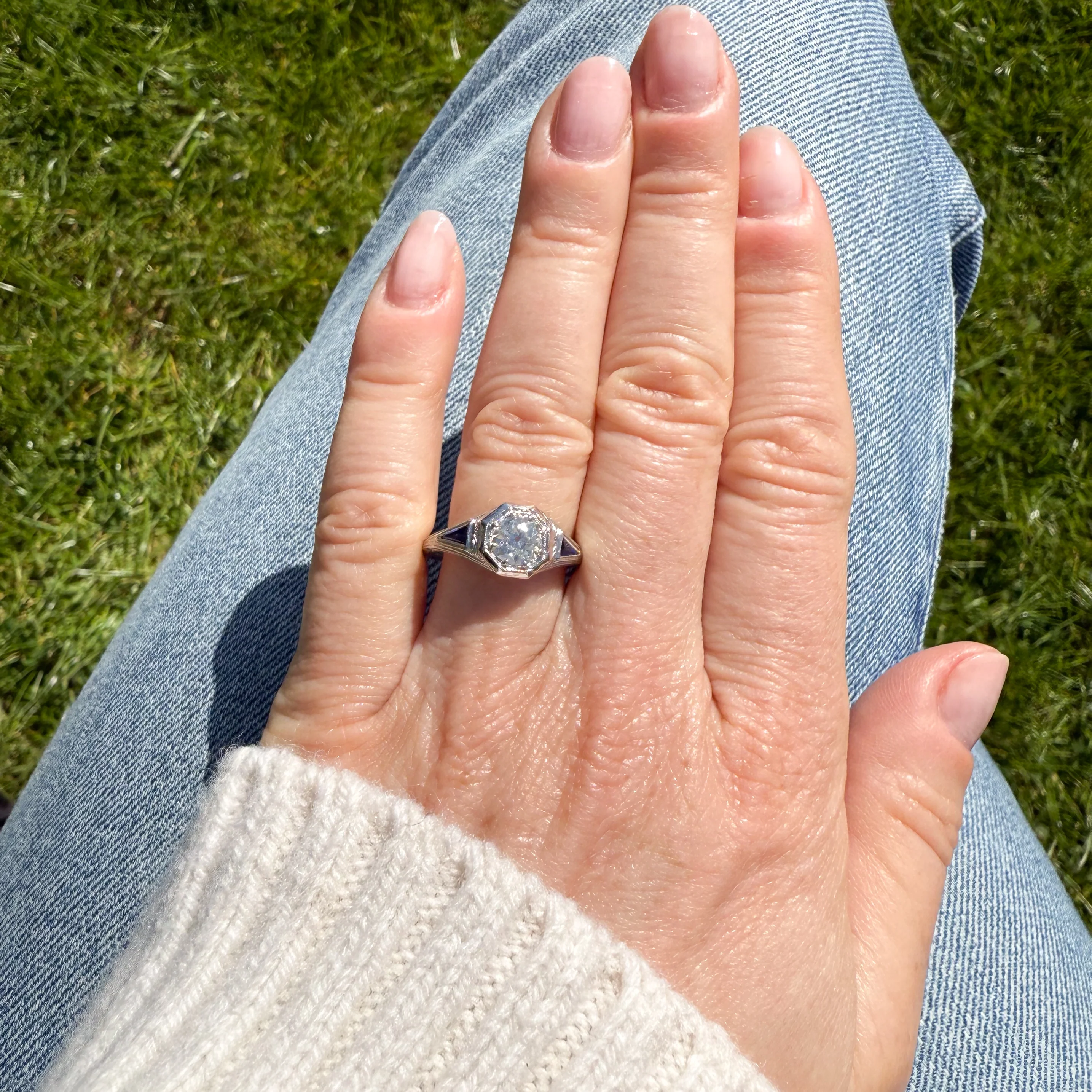 Vintage 0.73 Carat Old Cut Diamond & Sapphire, circa 1960 - Image 6