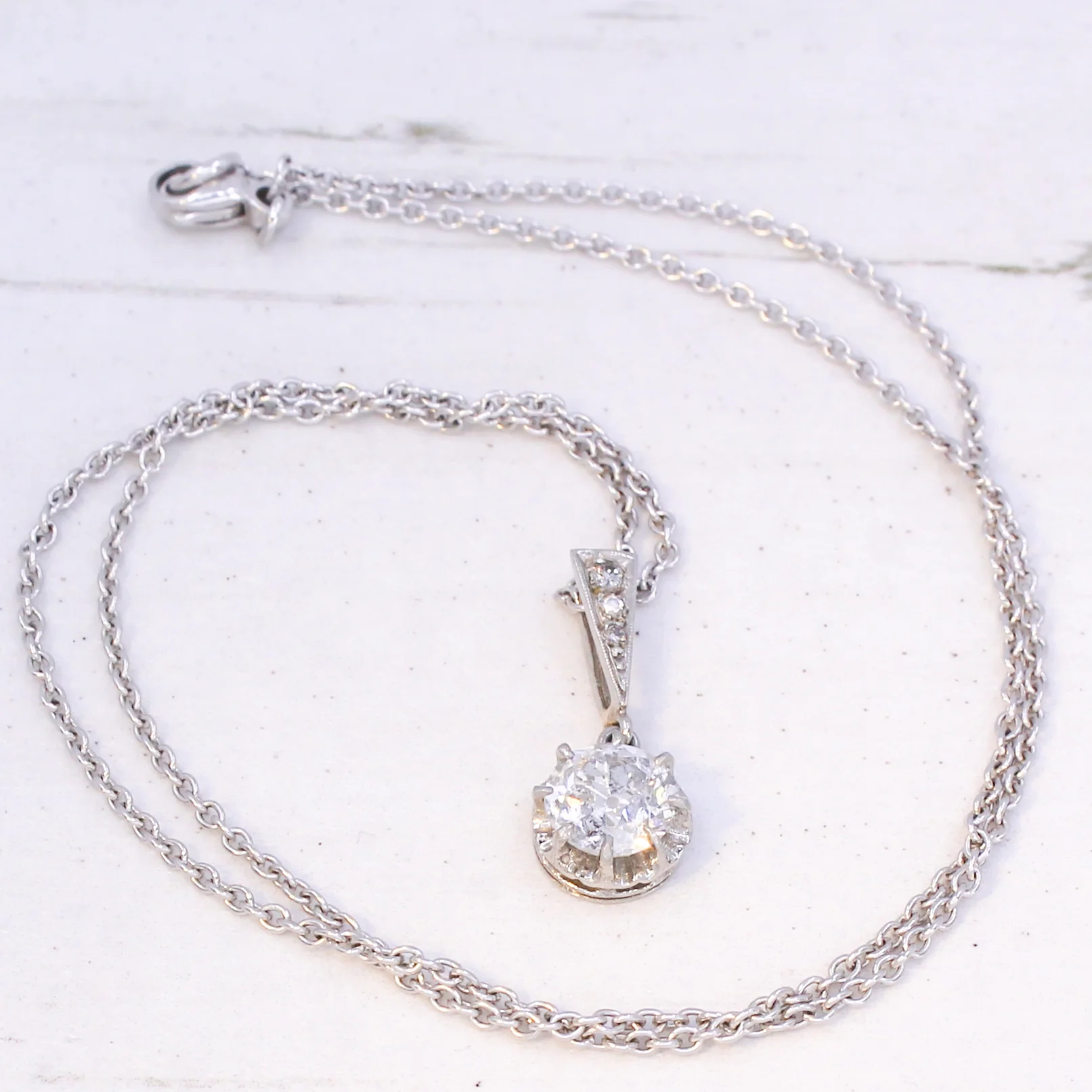 Vintage 1.05 Carat Old Cut Diamond Pendant, circa 1930 - Image 8