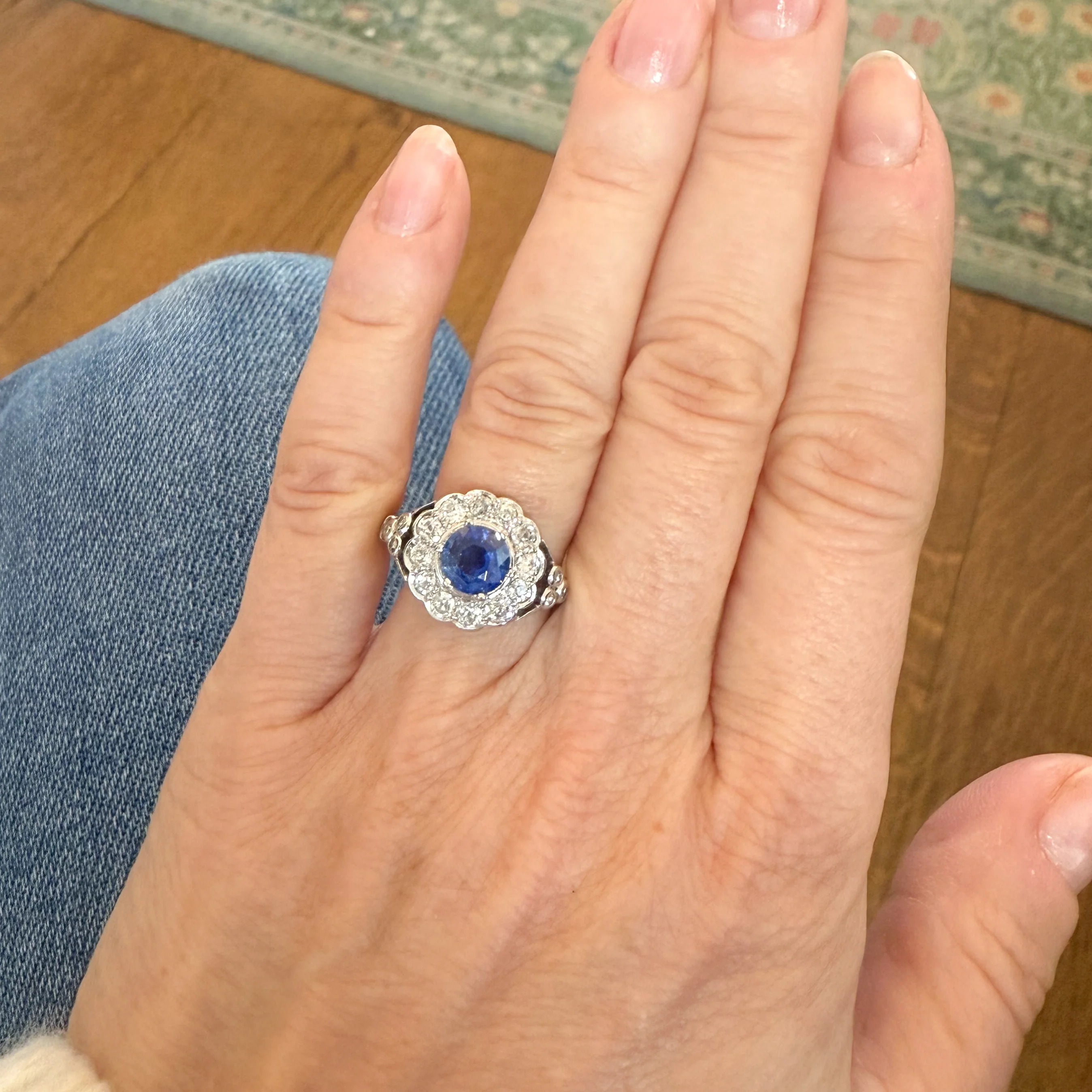 Vintage 1.06 Carat Unheated Burmese Sapphire & Diamond Ring, circa 1935 - Image 6