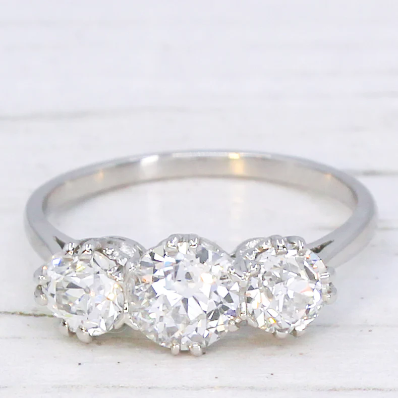 Vintage 1.48 Carat Old Cut Diamond Three Stone Ring, circa 1930 - Image 3
