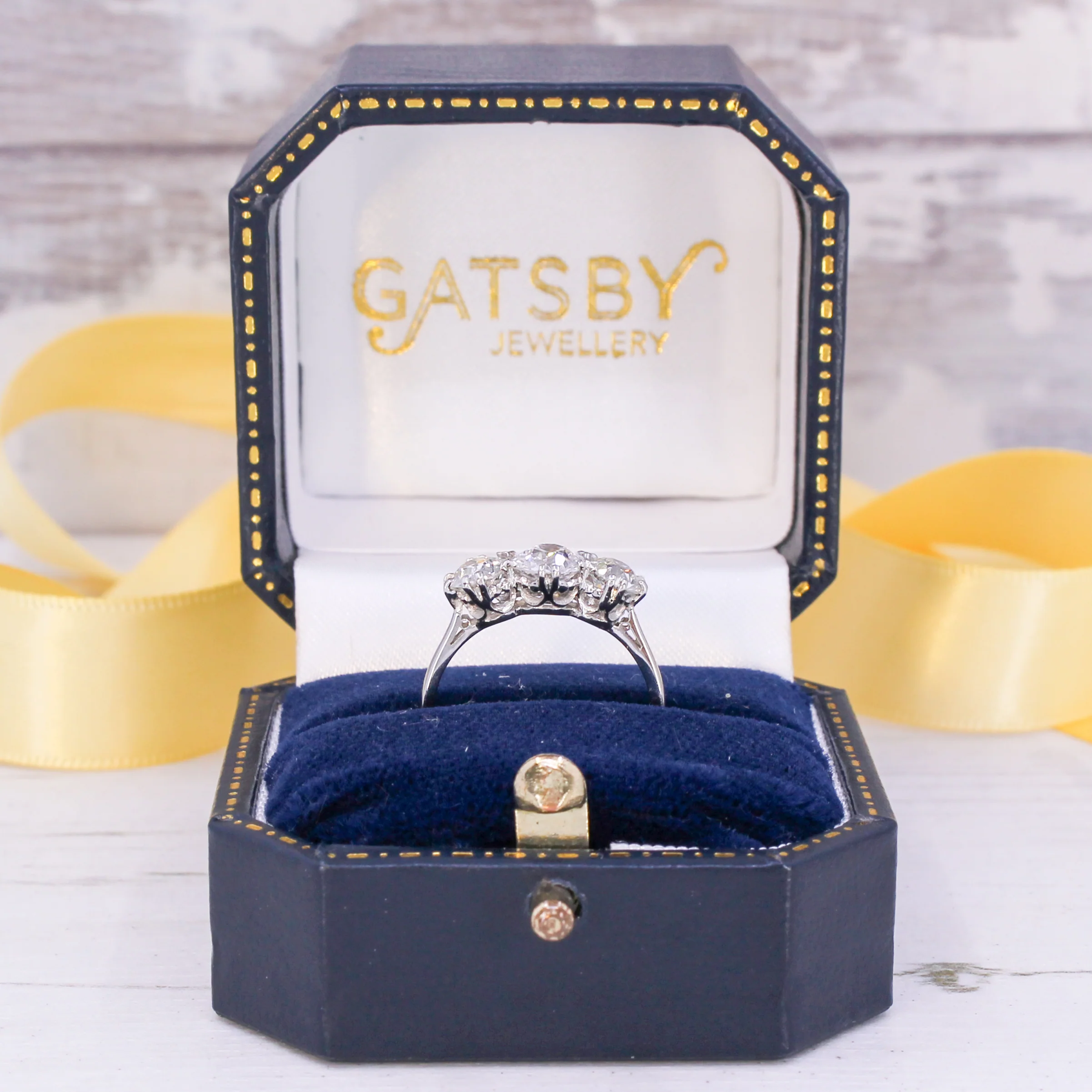 Vintage 1.48 Carat Old Cut Diamond Three Stone Ring, circa 1930 - Image 8