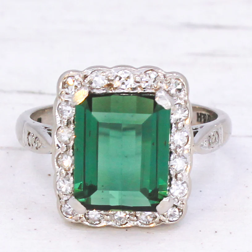 Vintage 2.90 Carat Green Tourmaline & Diamond Ring, circa 1975 - Image 3