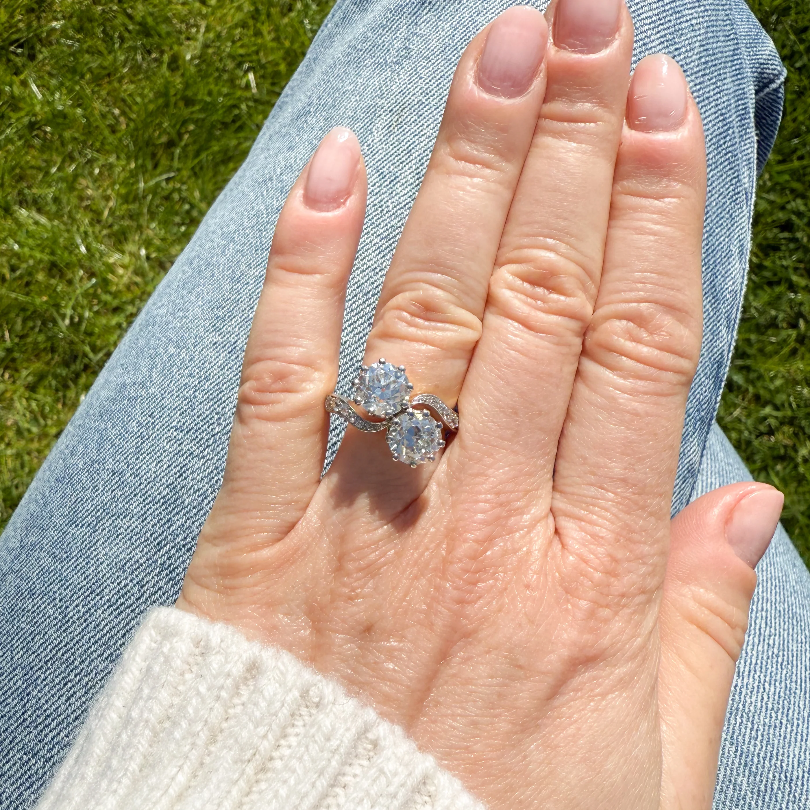 Vintage 3.47 Carat Old European Cut Diamond Toi et Moi Ring, circa 1935 - Image 6
