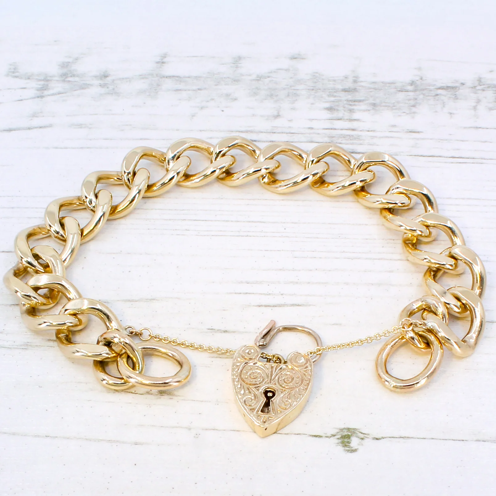 Vintage 9k Gold Curb Link Padlock Bracelet, dated 1967 - Image 5
