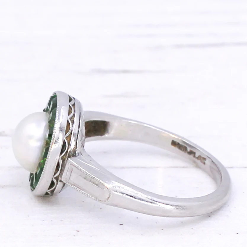 Vintage Pearl & Tsavorite Garnet Cluster Ring, circa 1975 - Image 4