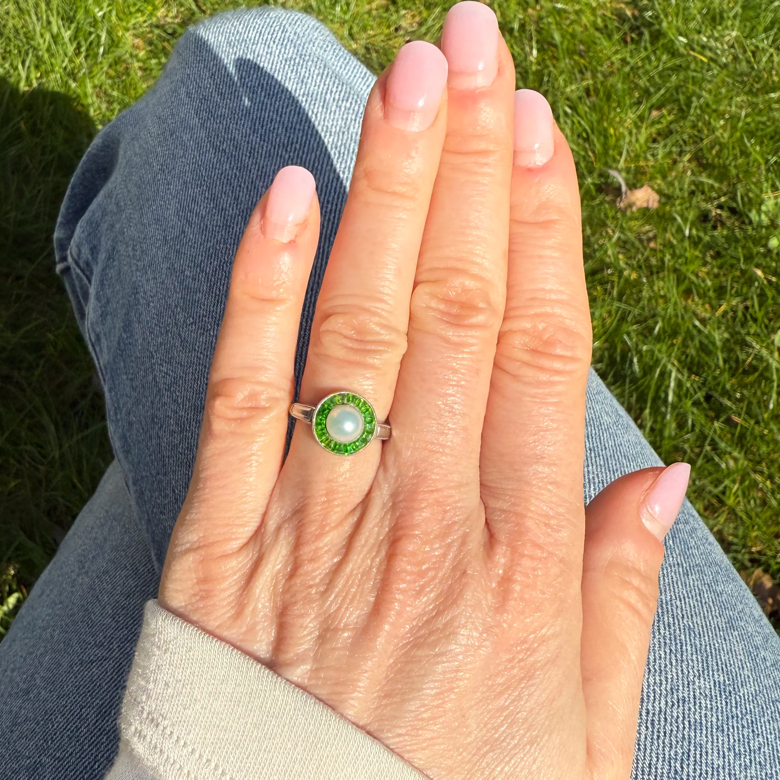 Vintage Pearl & Tsavorite Garnet Cluster Ring, circa 1975 - Image 6