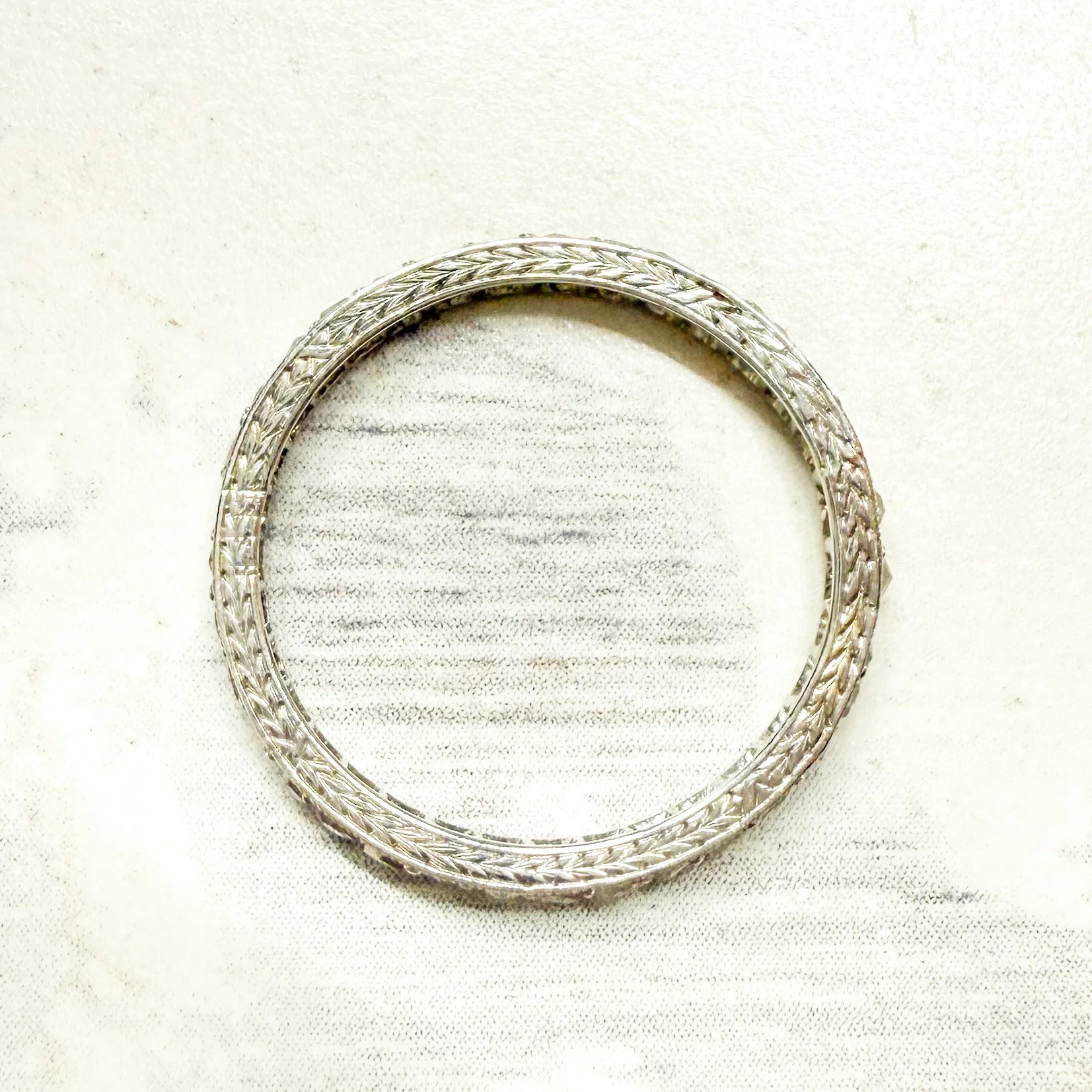 Vintage Rose Cut Diamond White Gold Full Eternity Ring, size J - Image 3
