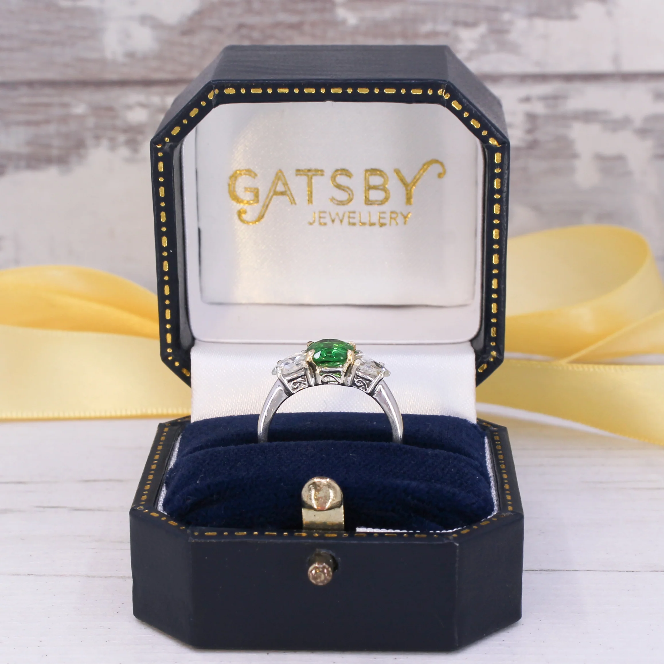 Vintage Tsavorite Garnet & Rose Cut Diamond Three Stone Ring, circa 1980 - Image 8